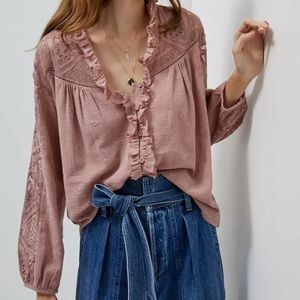 Anthropologie Forever That Girl Stephine Peasant Blouse Size 2 NWT Mauve